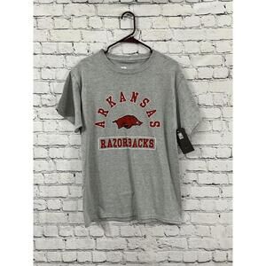 Arkansas Razorbacks Shirt Mens Large M Gray Red Short Sleeve Russell